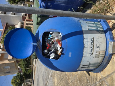 Street side walk cleaning - glass bin full   	Κωνσταντίνου Γαβριηλίδη