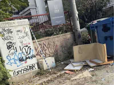 Κλαδια και πολλα αντικείμενα πεταμενα.  	Θήχης