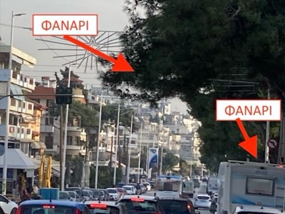 Κλαδιά που κρύβουν το φανάρι  διασταύρωση των οδών Πλαστήρα και Λεβαντή