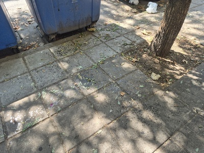 Καθαρισμός πεζοδρομίου και κάδων απορριμάτων